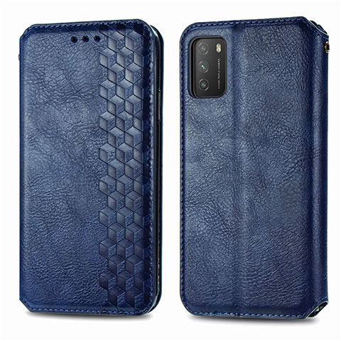 Funda de Cuero Cartera con Soporte Carcasa T16 para Xiaomi Poco M3 Azul