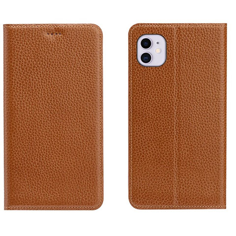 Funda de Cuero Cartera con Soporte Carcasa T17 para Apple iPhone 11 Naranja