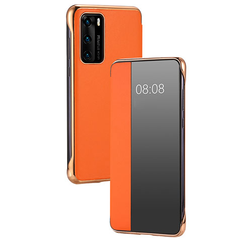 Funda de Cuero Cartera con Soporte Carcasa T17 para Huawei P40 Naranja