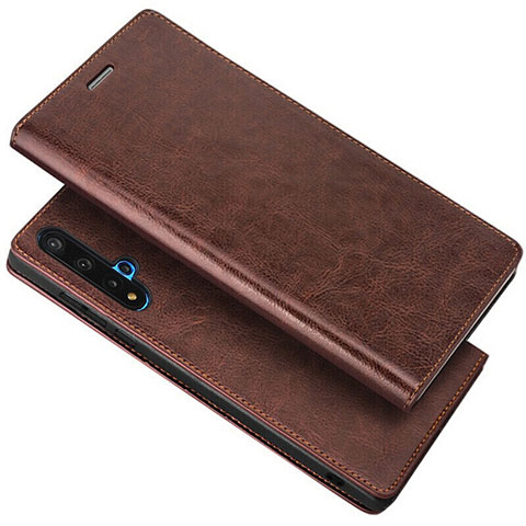 Funda de Cuero Cartera con Soporte Carcasa T18 para Huawei Honor 20S Marron