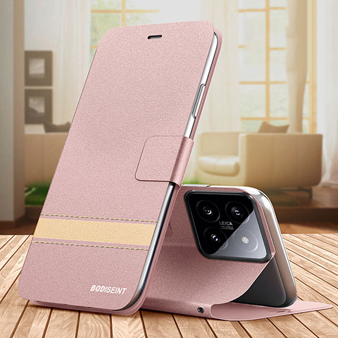 Funda de Cuero Cartera con Soporte Carcasa TB1 para Xiaomi Mi 14 5G Oro Rosa