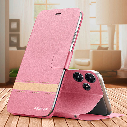 Funda de Cuero Cartera con Soporte Carcasa TB1 para Xiaomi Poco M6 Pro 5G Rosa Roja