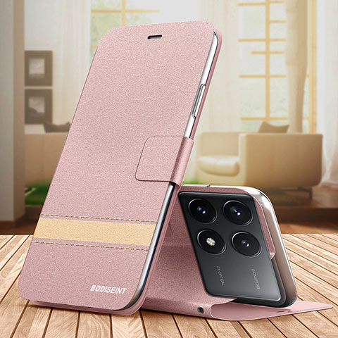 Funda de Cuero Cartera con Soporte Carcasa TB1 para Xiaomi Redmi K70 5G Oro Rosa