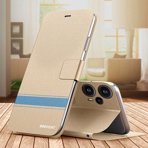 Funda de Cuero Cartera con Soporte Carcasa TB1 para Xiaomi Redmi Note 12 Turbo 5G Oro