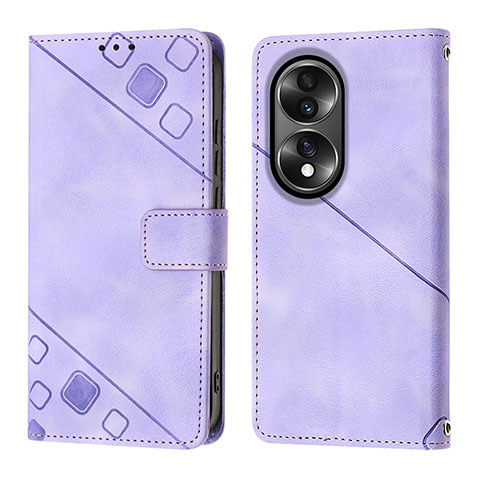 Funda de Cuero Cartera con Soporte Carcasa Y01B para Huawei Honor 70 5G Morado