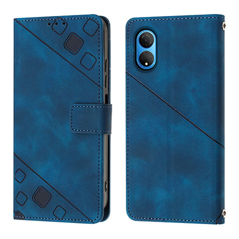 Funda de Cuero Cartera con Soporte Carcasa Y01B para Huawei Honor X7 Azul