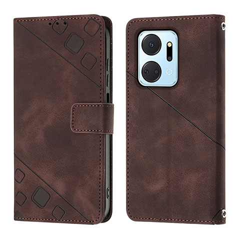 Funda de Cuero Cartera con Soporte Carcasa Y01B para Huawei Honor X7a Marron