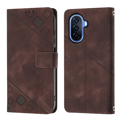 Funda de Cuero Cartera con Soporte Carcasa Y01B para Huawei Nova Y70 Marron