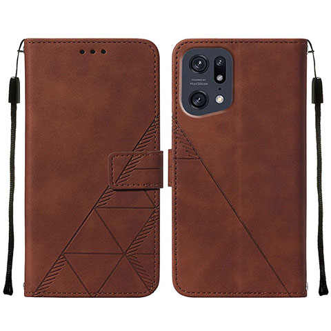 Funda de Cuero Cartera con Soporte Carcasa Y01B para Oppo Find X5 Pro 5G Marron