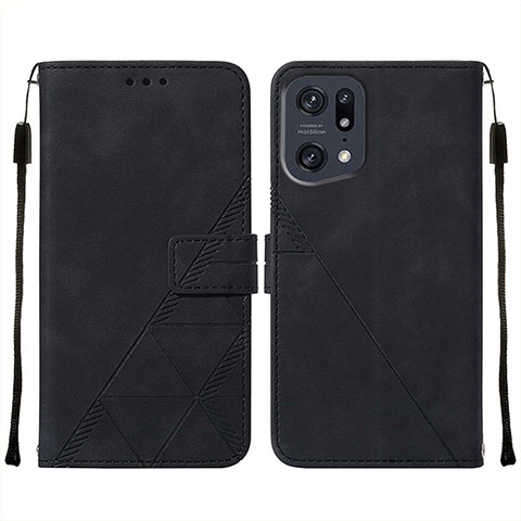 Funda de Cuero Cartera con Soporte Carcasa Y01B para Oppo Find X5 Pro 5G Negro