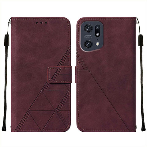 Funda de Cuero Cartera con Soporte Carcasa Y01B para Oppo Find X5 Pro 5G Rojo Rosa