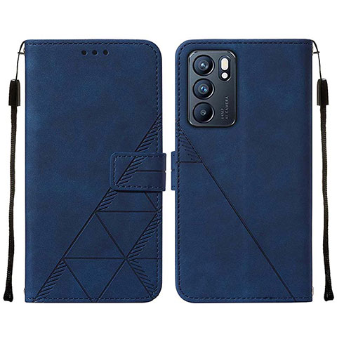 Funda de Cuero Cartera con Soporte Carcasa Y01B para Oppo Reno6 5G Azul