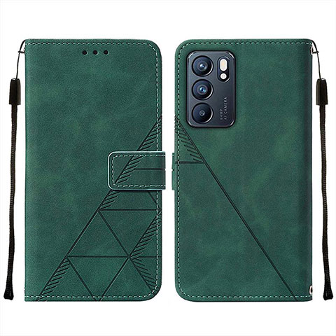 Funda de Cuero Cartera con Soporte Carcasa Y01B para Oppo Reno6 5G Verde