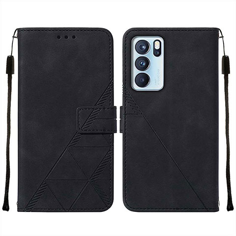 Funda de Cuero Cartera con Soporte Carcasa Y01B para Oppo Reno6 Pro 5G India Negro