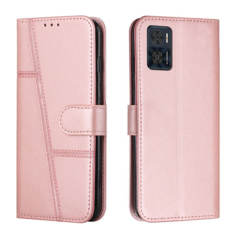 Funda de Cuero Cartera con Soporte Carcasa Y01X para Motorola Moto E22i Oro Rosa