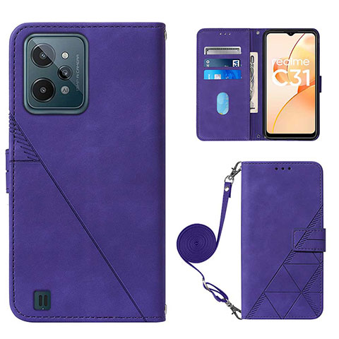 Funda de Cuero Cartera con Soporte Carcasa Y02B para Realme C31 Morado