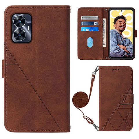 Funda de Cuero Cartera con Soporte Carcasa Y02B para Realme C55 Marron