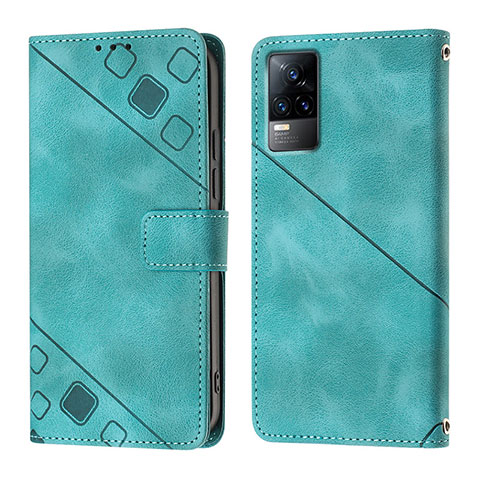 Funda de Cuero Cartera con Soporte Carcasa Y02B para Vivo V21e 4G Cian