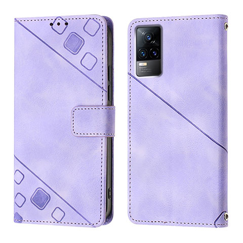 Funda de Cuero Cartera con Soporte Carcasa Y02B para Vivo V21e 4G Purpura Claro