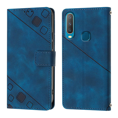 Funda de Cuero Cartera con Soporte Carcasa Y02B para Vivo Y12 Azul