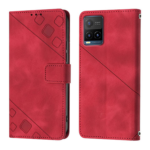 Funda de Cuero Cartera con Soporte Carcasa Y02B para Vivo Y21 Rojo