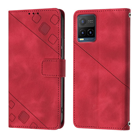 Funda de Cuero Cartera con Soporte Carcasa Y02B para Vivo Y21a Rojo