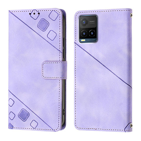 Funda de Cuero Cartera con Soporte Carcasa Y02B para Vivo Y21G Purpura Claro