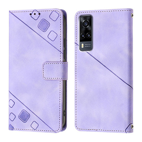 Funda de Cuero Cartera con Soporte Carcasa Y02B para Vivo Y53s NFC Purpura Claro