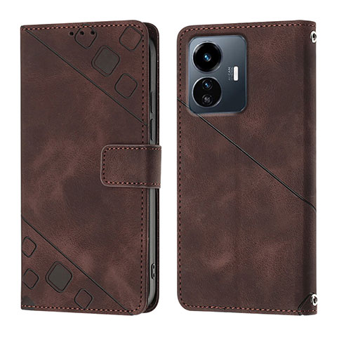 Funda de Cuero Cartera con Soporte Carcasa Y02B para Vivo Y77 5G Marron