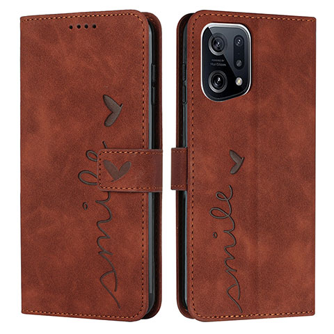 Funda de Cuero Cartera con Soporte Carcasa Y03X para Oppo Find X5 Pro 5G Marron