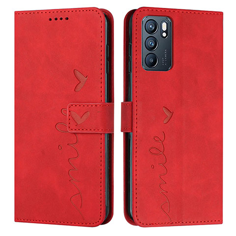 Funda de Cuero Cartera con Soporte Carcasa Y03X para Oppo Reno6 5G Rojo