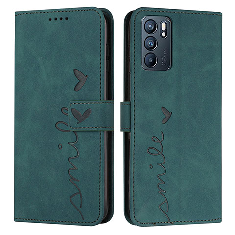 Funda de Cuero Cartera con Soporte Carcasa Y03X para Oppo Reno6 5G Verde