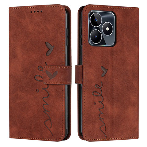 Funda de Cuero Cartera con Soporte Carcasa Y03X para Realme C53 India Marron