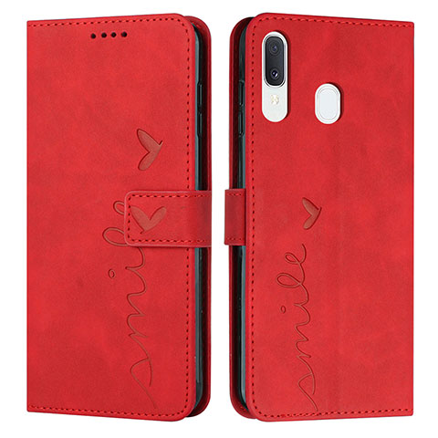 Funda de Cuero Cartera con Soporte Carcasa Y03X para Samsung Galaxy A20 Rojo