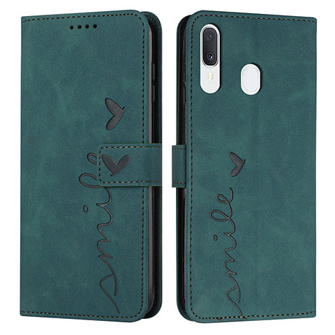 Funda de Cuero Cartera con Soporte Carcasa Y03X para Samsung Galaxy A20 Verde