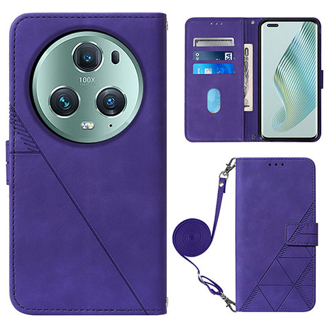 Funda de Cuero Cartera con Soporte Carcasa Y04B para Huawei Honor Magic5 Pro 5G Morado