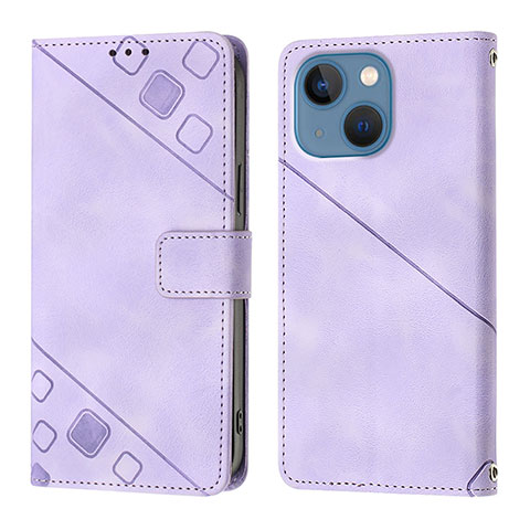 Funda de Cuero Cartera con Soporte Carcasa Y05B para Apple iPhone 15 Plus Morado