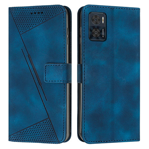 Funda de Cuero Cartera con Soporte Carcasa Y07X para Motorola Moto E22 Azul