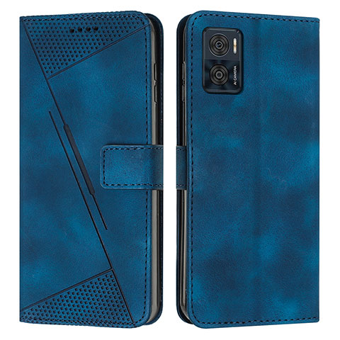 Funda de Cuero Cartera con Soporte Carcasa Y07X para Motorola Moto E22i Azul