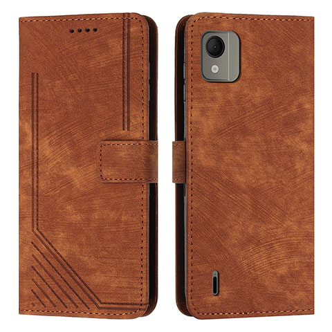 Funda de Cuero Cartera con Soporte Carcasa Y08X para Nokia C110 Marron