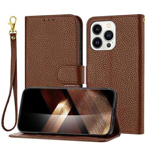 Funda de Cuero Cartera con Soporte Carcasa Y09X para Apple iPhone 14 Pro Max Marron