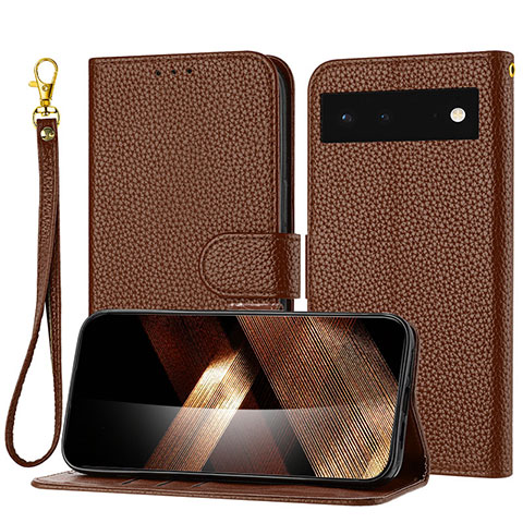 Funda de Cuero Cartera con Soporte Carcasa Y09X para Google Pixel 6 5G Marron