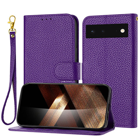 Funda de Cuero Cartera con Soporte Carcasa Y09X para Google Pixel 6 5G Morado