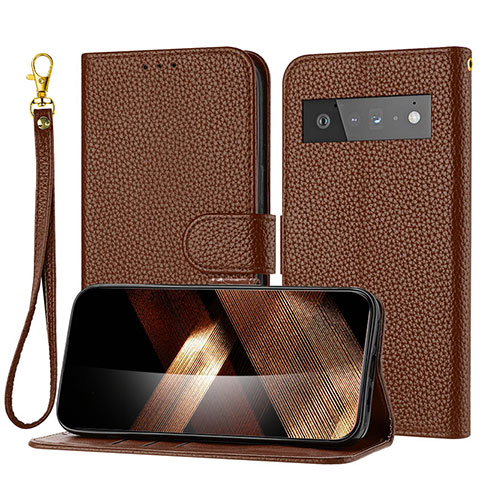 Funda de Cuero Cartera con Soporte Carcasa Y09X para Google Pixel 6 Pro 5G Marron