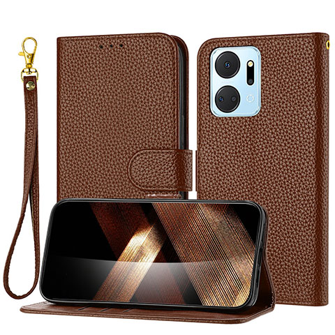 Funda de Cuero Cartera con Soporte Carcasa Y09X para Huawei Honor X7a Marron