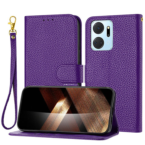 Funda de Cuero Cartera con Soporte Carcasa Y09X para Huawei Honor X7a Morado