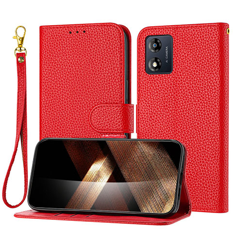 Funda de Cuero Cartera con Soporte Carcasa Y09X para Motorola Moto E13 Rojo