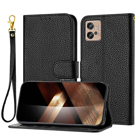 Funda de Cuero Cartera con Soporte Carcasa Y09X para Motorola Moto G32 Negro