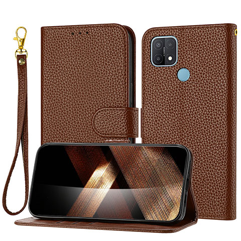 Funda de Cuero Cartera con Soporte Carcasa Y09X para Oppo A15 Marron