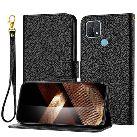 Funda de Cuero Cartera con Soporte Carcasa Y09X para Oppo A15 Negro